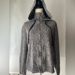 GAP Men's hooded jacket, grey and black, long sleeves, knit full zip, SIZE M